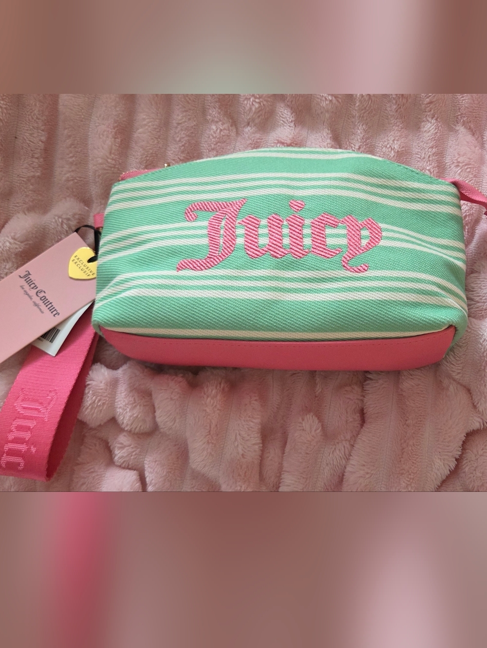 Juicy Couture Mint Green & Pink Striped Wristlet